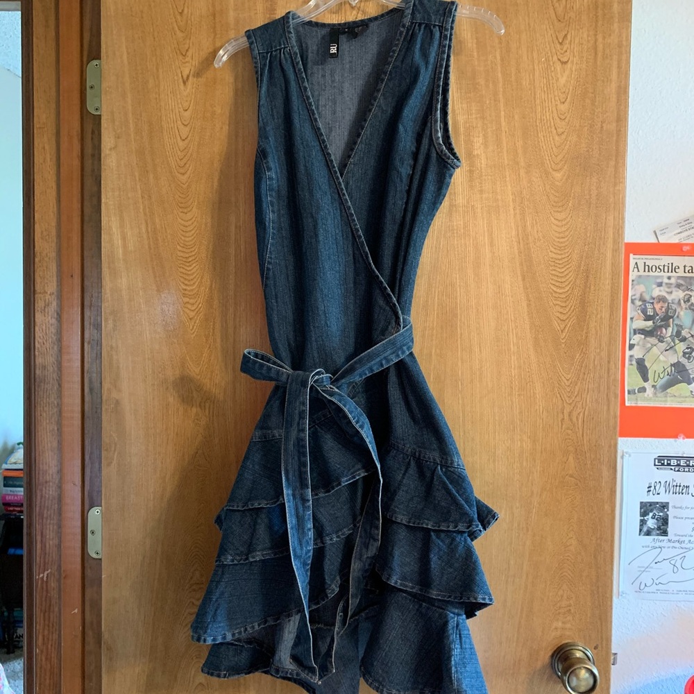Blue Jean Wrap Dress w/ Ruffles